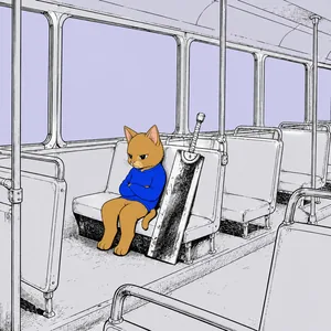 Cat alone on a night bus