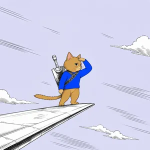 Cat standing on a plane wing
